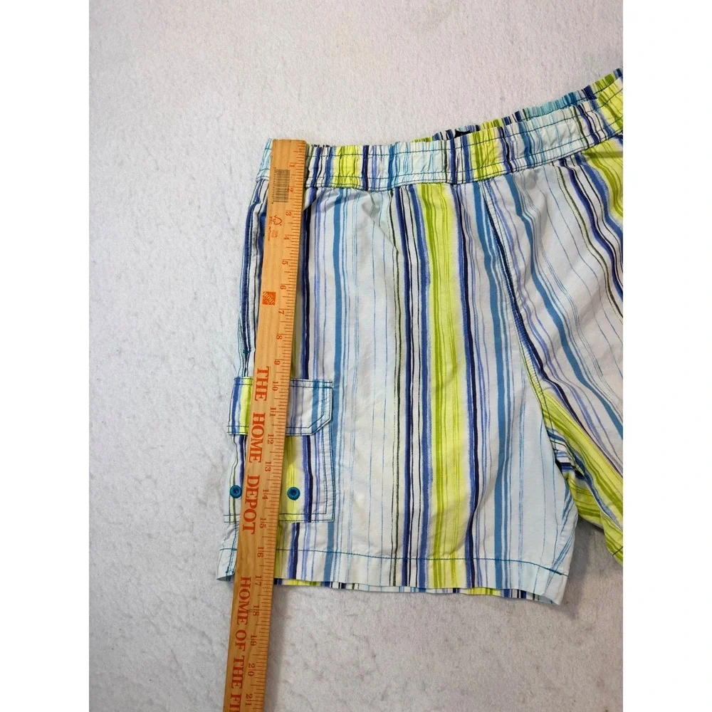 VTG Tommy Bahama Relax Mens Blue Green Striped Swim Trunks Cargo Pocket Size XL